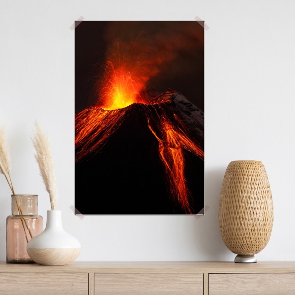 Plakat płonący wulkan nocą – Wallissimo® Plakat płonący wulkan nocą – Wallissimo®