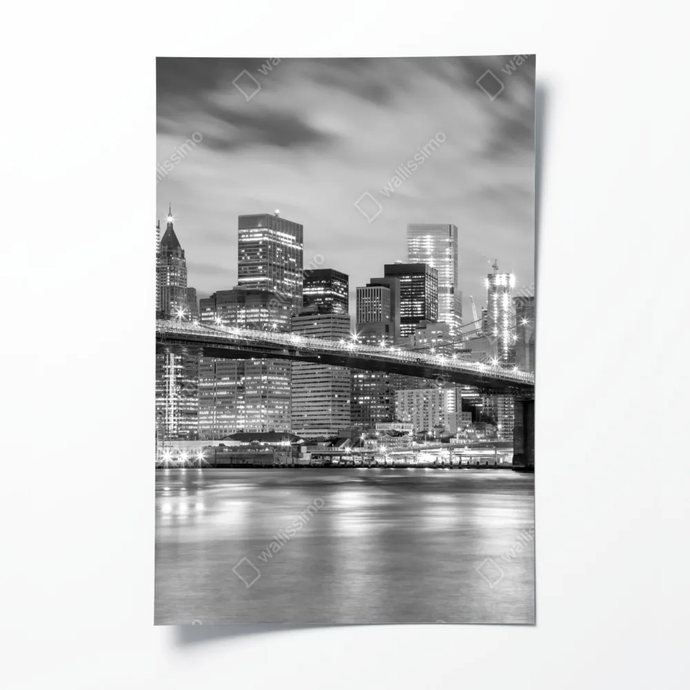 Plakat czarno-biała panorama Nowy Jork z Mostem Brooklyńskim – Wallissimo® Plakat czarno-biała panorama Nowy Jork z Mostem Brooklyńskim – Wallissimo®