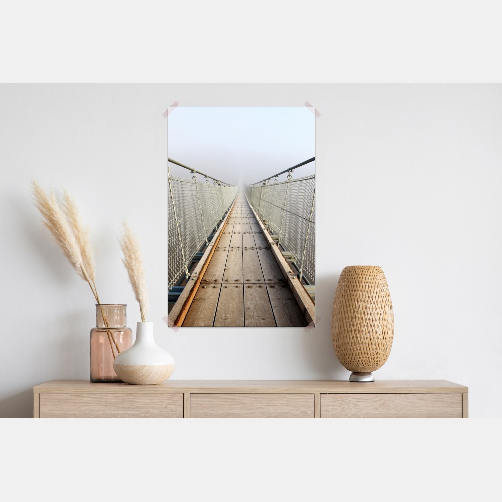 Plakat mglisty most wiszący prowadzący w mgłę – Wallissimo® Plakat mglisty most wiszący prowadzący w mgłę – Wallissimo®