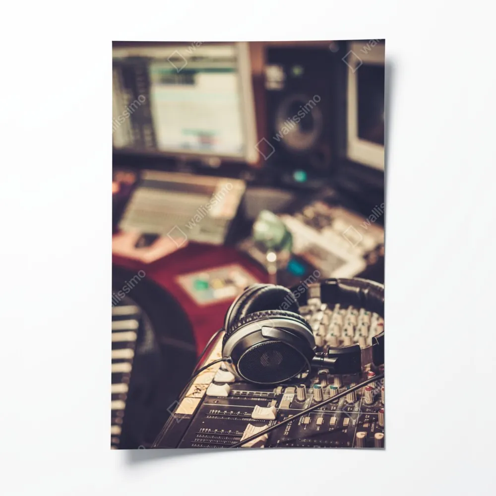 Plakat vintageowe studio nagraniowe przy konsoli mikserskiej – Wallissimo® Plakat vintageowe studio nagraniowe przy konsoli mikserskiej – Wallissimo®