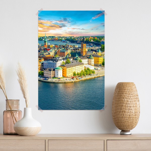 Plakat panorama Sztokholmu o zachodzie słońca – Wallissimo® Plakat panorama Sztokholmu o zachodzie słońca – Wallissimo®