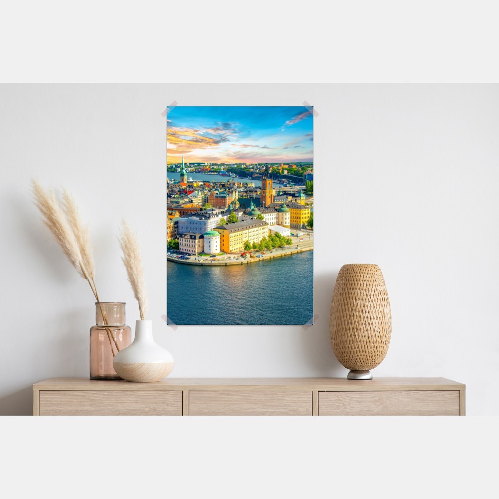 Plakat panorama Sztokholmu o zachodzie słońca – Wallissimo® Plakat panorama Sztokholmu o zachodzie słońca – Wallissimo®