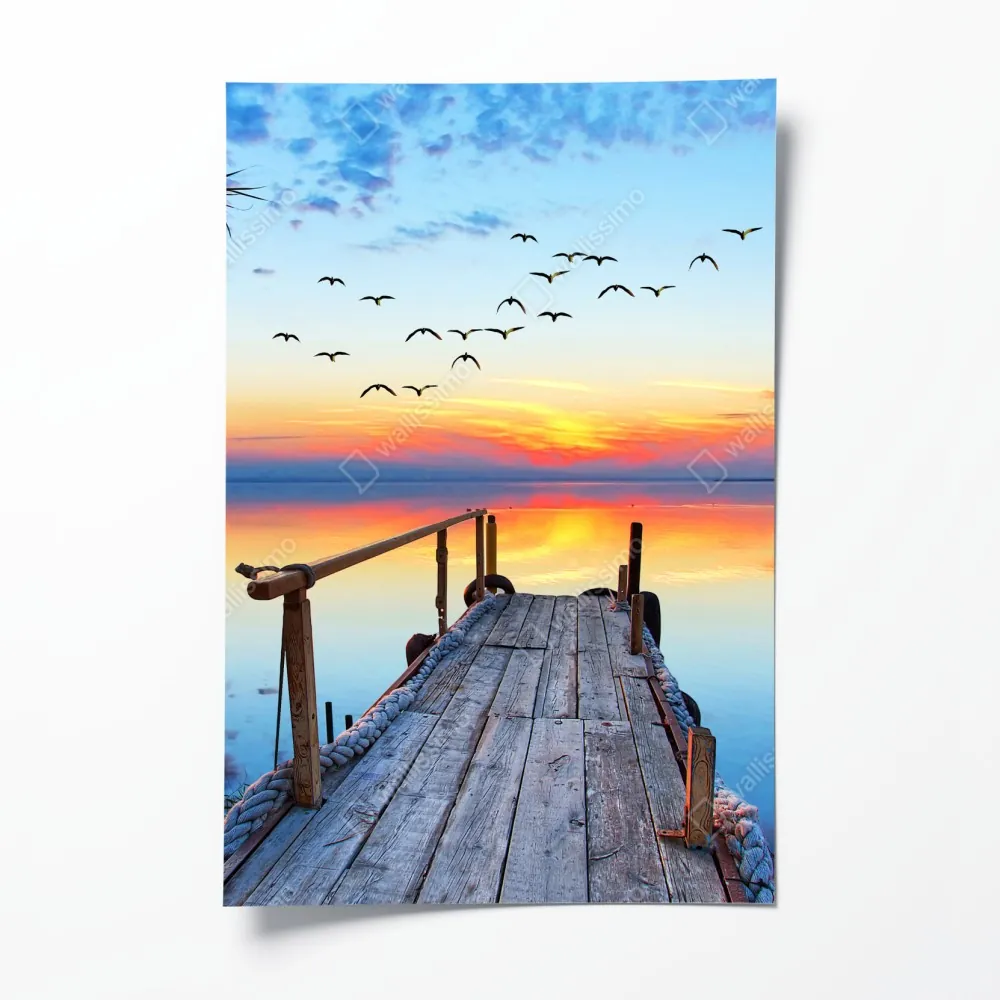 Plakat pomost o zachodzie słońca nad jeziorem – Wallissimo® Plakat pomost o zachodzie słońca nad jeziorem – Wallissimo®