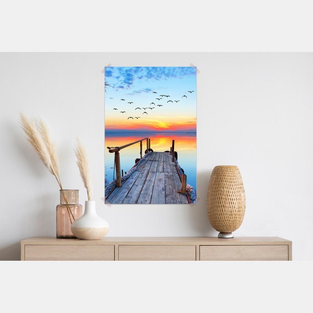 Plakat pomost o zachodzie słońca nad jeziorem – Wallissimo® Plakat pomost o zachodzie słońca nad jeziorem – Wallissimo®