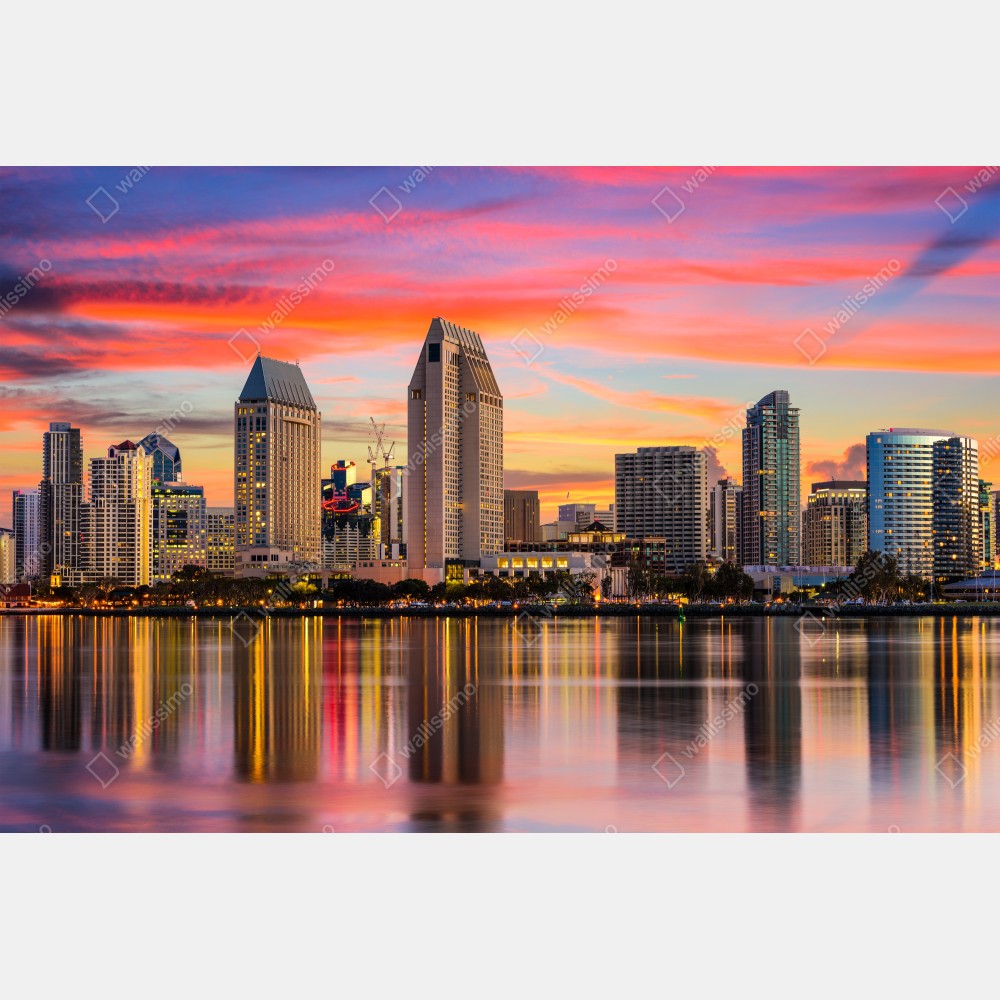 Plakat San Diego panorama miasta o zachodzie słońca – Wallissimo® Plakat San Diego panorama miasta o zachodzie słońca – Wallissimo®