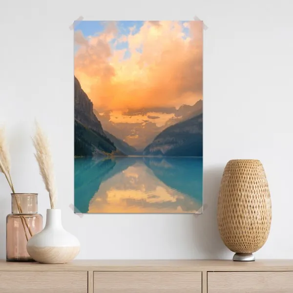 Plakat wschód słońca nad Lake Louise, Banff – Wallissimo® Plakat wschód słońca nad Lake Louise, Banff – Wallissimo®
