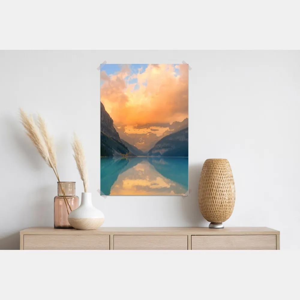 Plakat wschód słońca nad Lake Louise, Banff – Wallissimo® Plakat wschód słońca nad Lake Louise, Banff – Wallissimo®