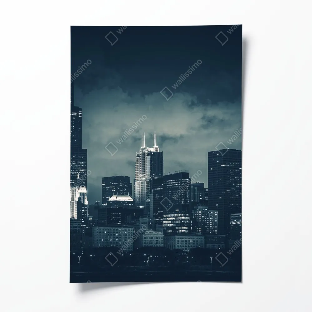 Plakat Chicago panorama miasta w głębokich niebieskich tonach – Wallissimo® Plakat Chicago panorama miasta w głębokich niebieskich tonach – Wallissimo®