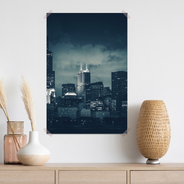 Plakat Chicago panorama miasta w głębokich niebieskich tonach – Wallissimo® Plakat Chicago panorama miasta w głębokich niebieskich tonach – Wallissimo®