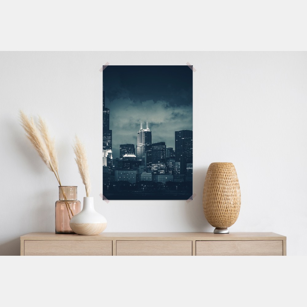 Plakat Chicago panorama miasta w głębokich niebieskich tonach – Wallissimo® Plakat Chicago panorama miasta w głębokich niebieskich tonach – Wallissimo®