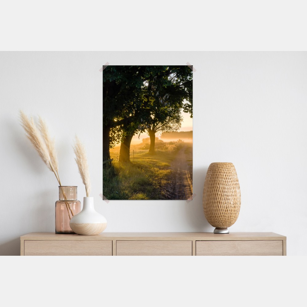 Plakat słoneczna wiejska droga o świcie – Wallissimo® Plakat słoneczna wiejska droga o świcie – Wallissimo®