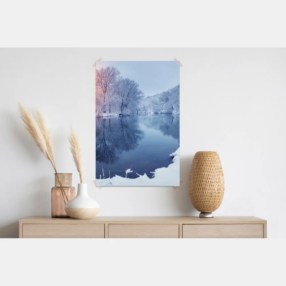 Plakat zimowy krajobraz rzeki o zachodzie słońca – Wallissimo® Plakat zimowy krajobraz rzeki o zachodzie słońca – Wallissimo®