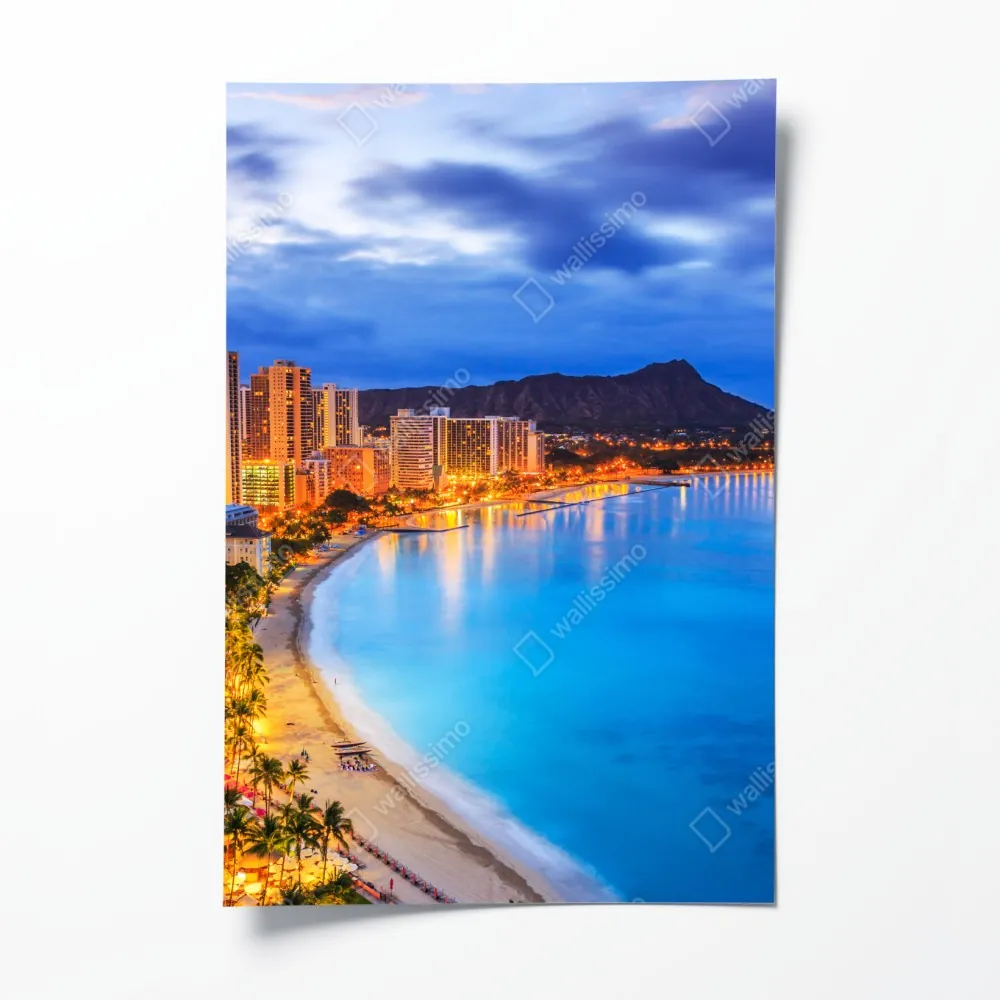 Plakat panorama Waikiki i Diamond Head o zmierzchu – Wallissimo® Plakat panorama Waikiki i Diamond Head o zmierzchu – Wallissimo®