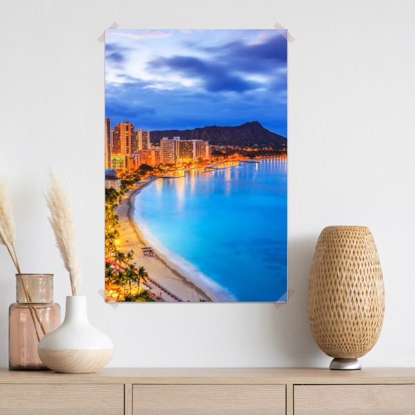 Plakat panorama Waikiki i Diamond Head o zmierzchu – Wallissimo® Plakat panorama Waikiki i Diamond Head o zmierzchu – Wallissimo®