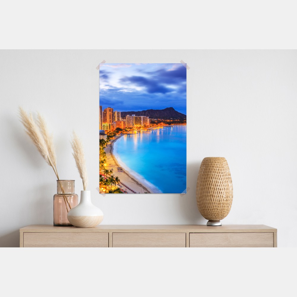 Plakat panorama Waikiki i Diamond Head o zmierzchu – Wallissimo® Plakat panorama Waikiki i Diamond Head o zmierzchu – Wallissimo®