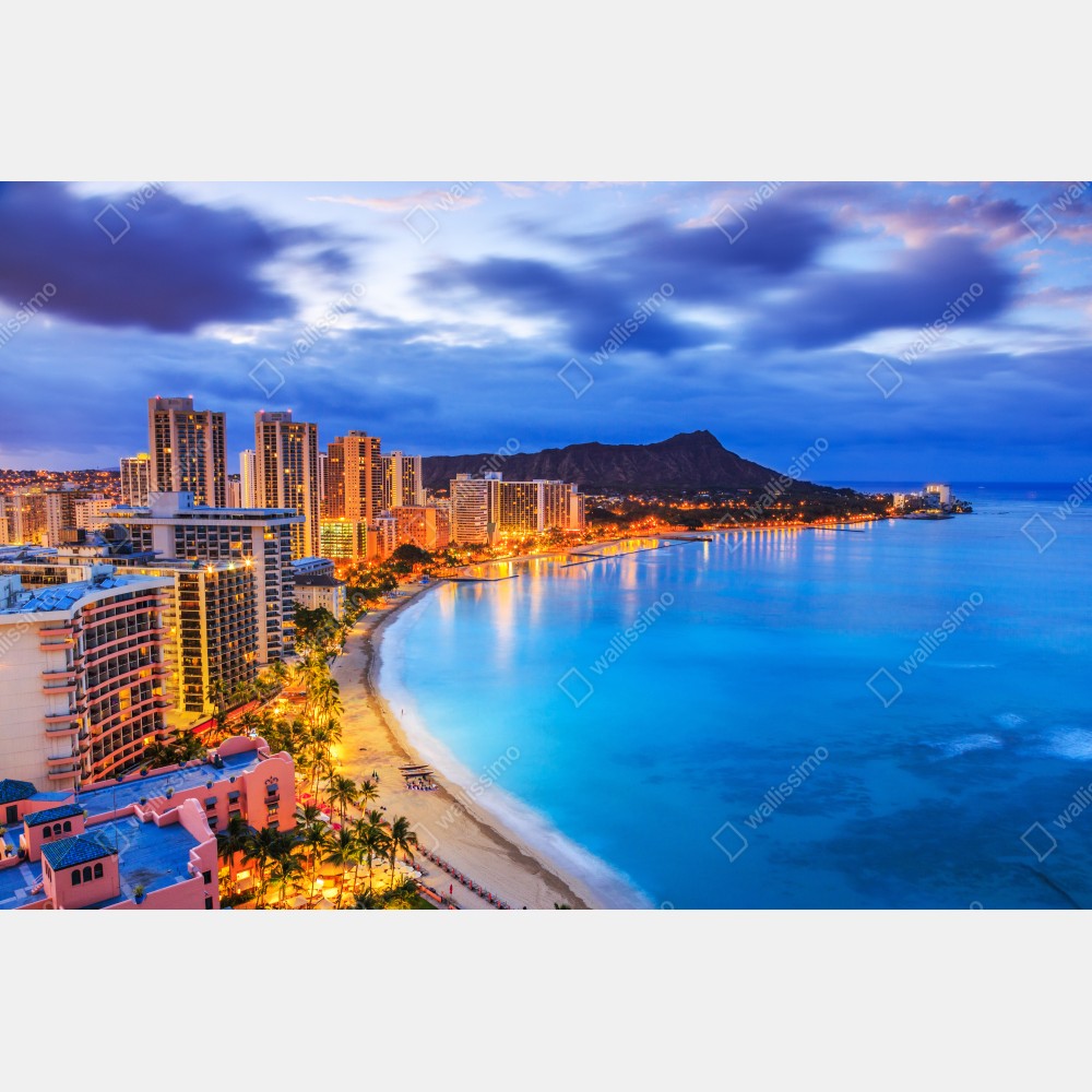 Plakat panorama Waikiki i Diamond Head o zmierzchu – Wallissimo® Plakat panorama Waikiki i Diamond Head o zmierzchu – Wallissimo®
