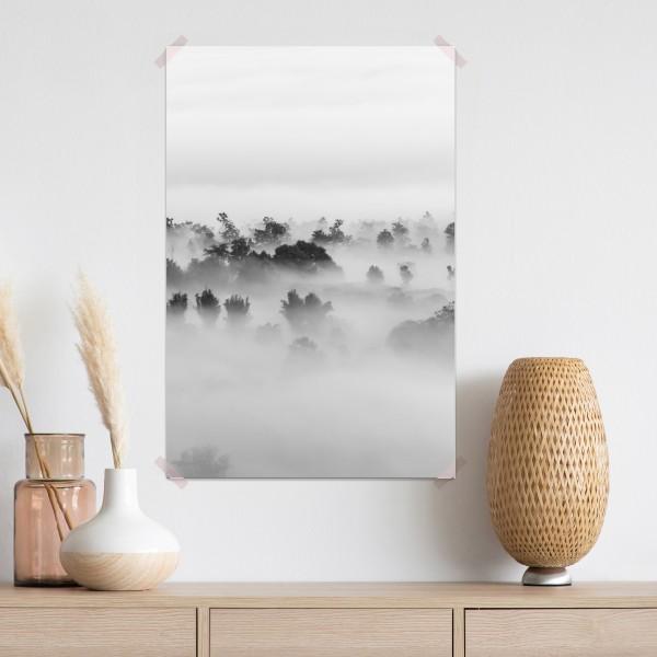 Plakat mglisty las czarno-biały – Wallissimo® Plakat mglisty las czarno-biały – Wallissimo®