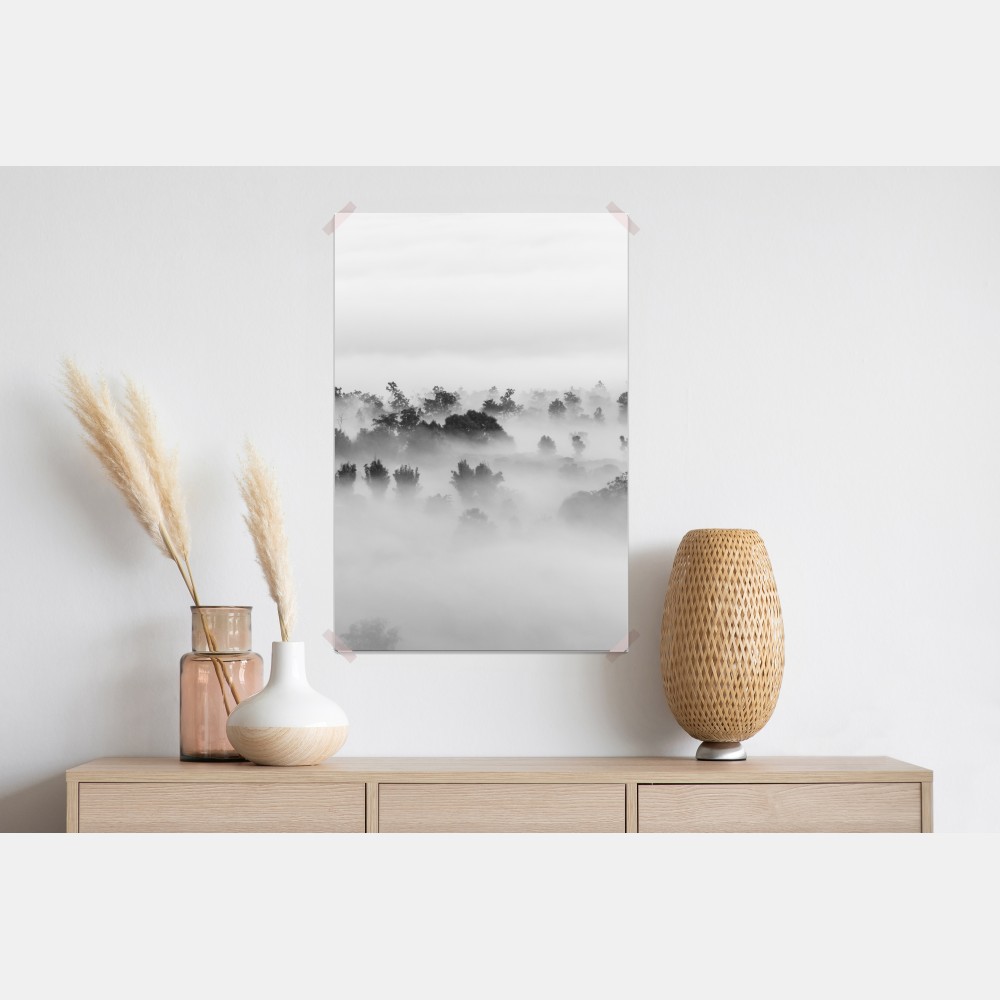 Plakat mglisty las czarno-biały – Wallissimo® Plakat mglisty las czarno-biały – Wallissimo®