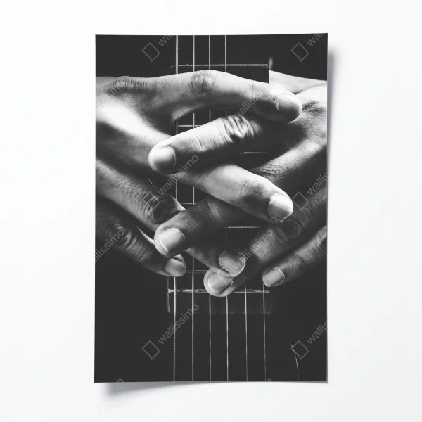 Plakat splątane ręce na strunach gitary