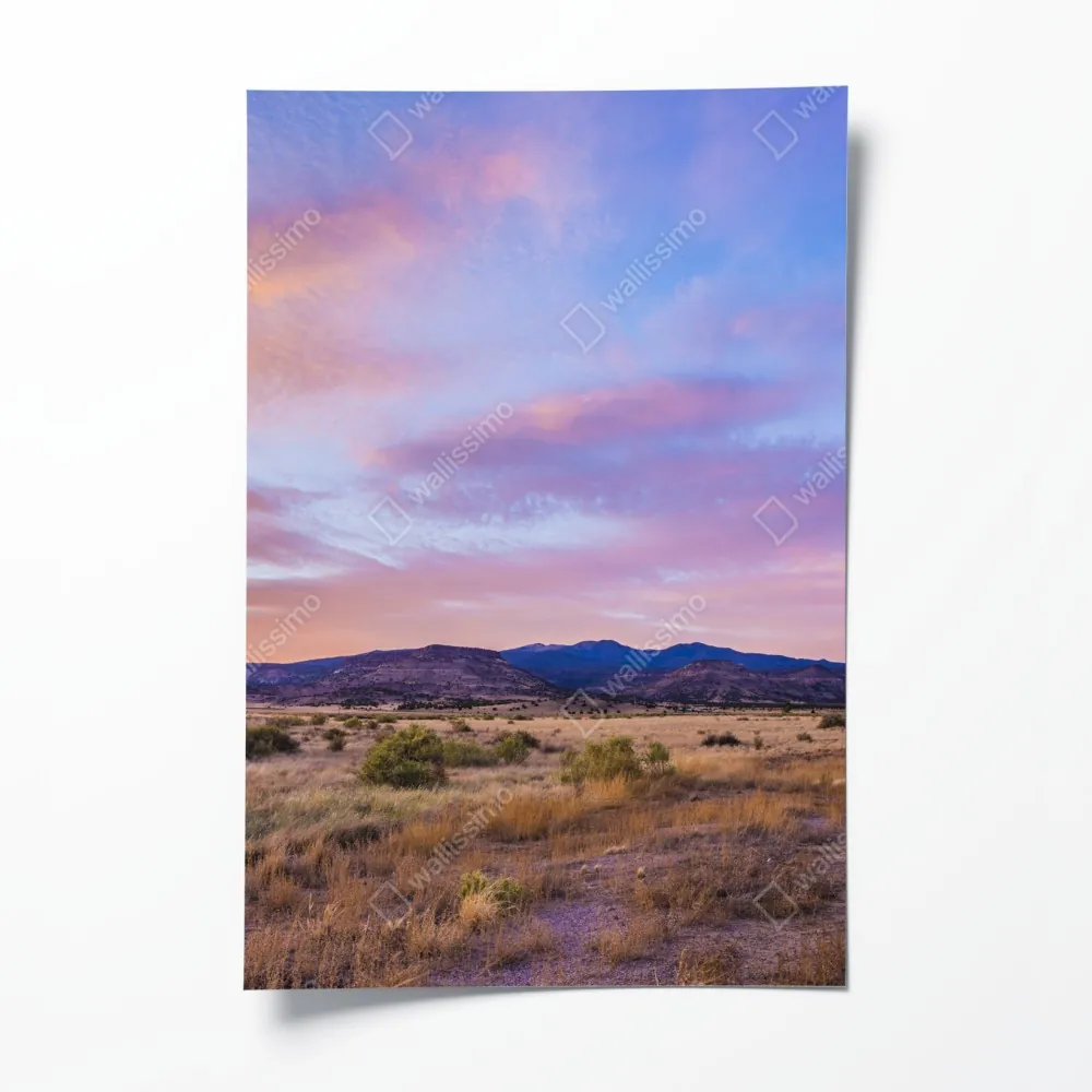 Plakat pastelowy zachód słońca nad pustynnymi górami – Wallissimo® Plakat pastelowy zachód słońca nad pustynnymi górami – Wallissimo®
