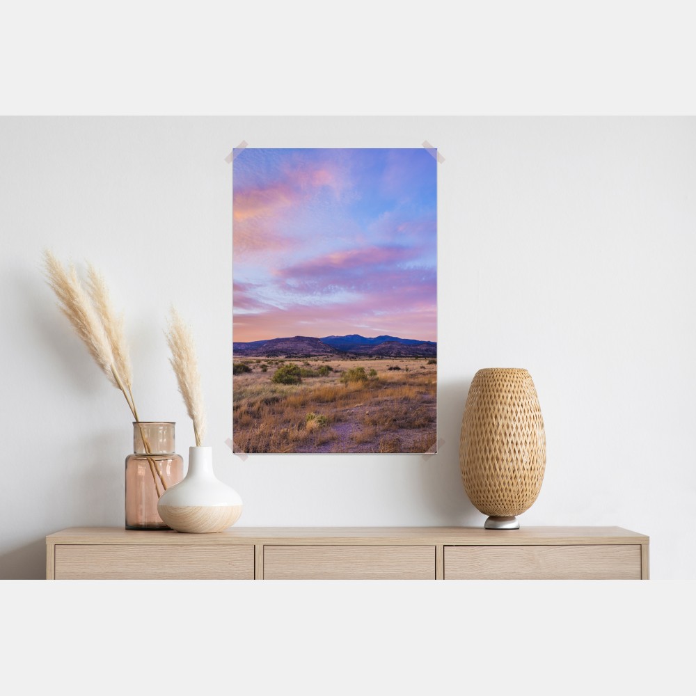Plakat pastelowy zachód słońca nad pustynnymi górami – Wallissimo® Plakat pastelowy zachód słońca nad pustynnymi górami – Wallissimo®