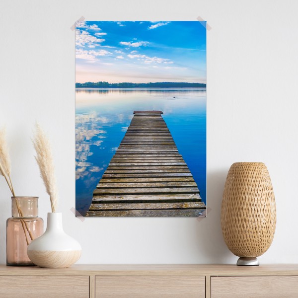 Plakat spokojny pomost nad jeziorem Selment Wielki, Mazury – Wallissimo® Plakat spokojny pomost nad jeziorem Selment Wielki, Mazury – Wallissimo®