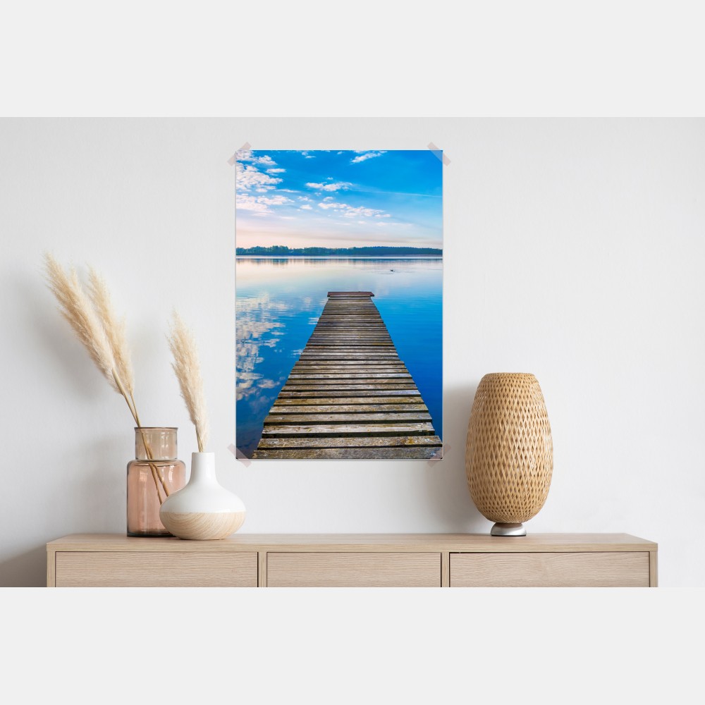 Plakat spokojny pomost nad jeziorem Selment Wielki, Mazury – Wallissimo® Plakat spokojny pomost nad jeziorem Selment Wielki, Mazury – Wallissimo®