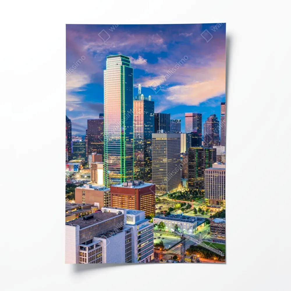 Plakat Dallas panorama miasta o zachodzie słońca – Wallissimo® Plakat Dallas panorama miasta o zachodzie słońca – Wallissimo®