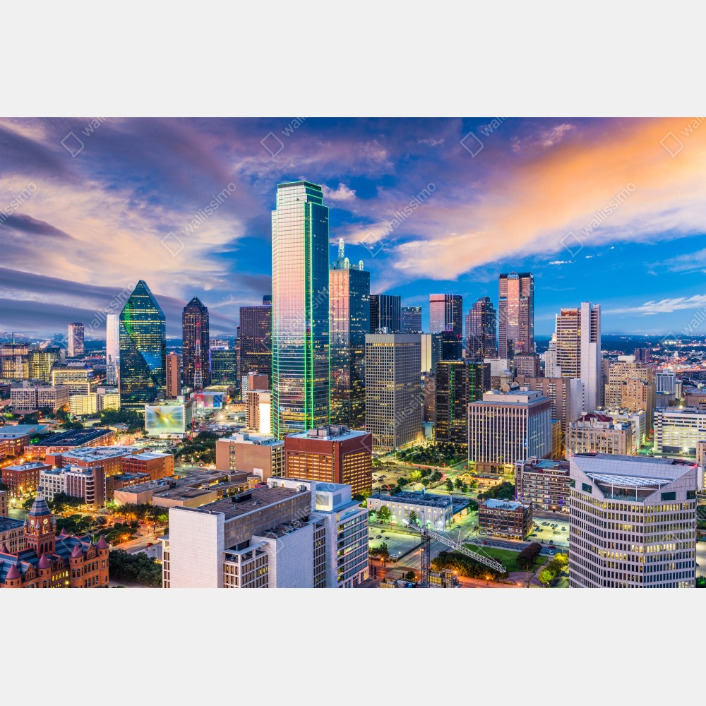 Plakat Dallas panorama miasta o zachodzie słońca – Wallissimo® Plakat Dallas panorama miasta o zachodzie słońca – Wallissimo®