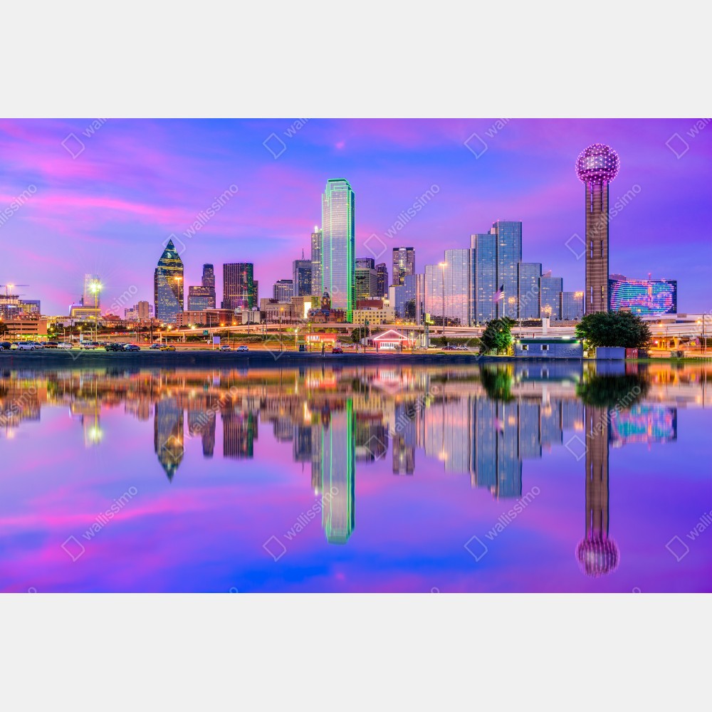 Plakat Dallas panorama miasta o fioletowym zmierzchu – Wallissimo® Plakat Dallas panorama miasta o fioletowym zmierzchu – Wallissimo®