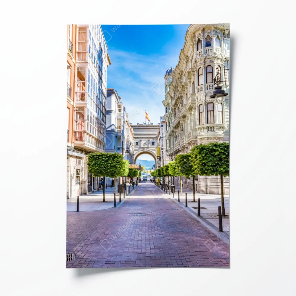 Plakat Santander ulica miejska z zabytkowym łukiem – Wallissimo® Plakat Santander ulica miejska z zabytkowym łukiem – Wallissimo®