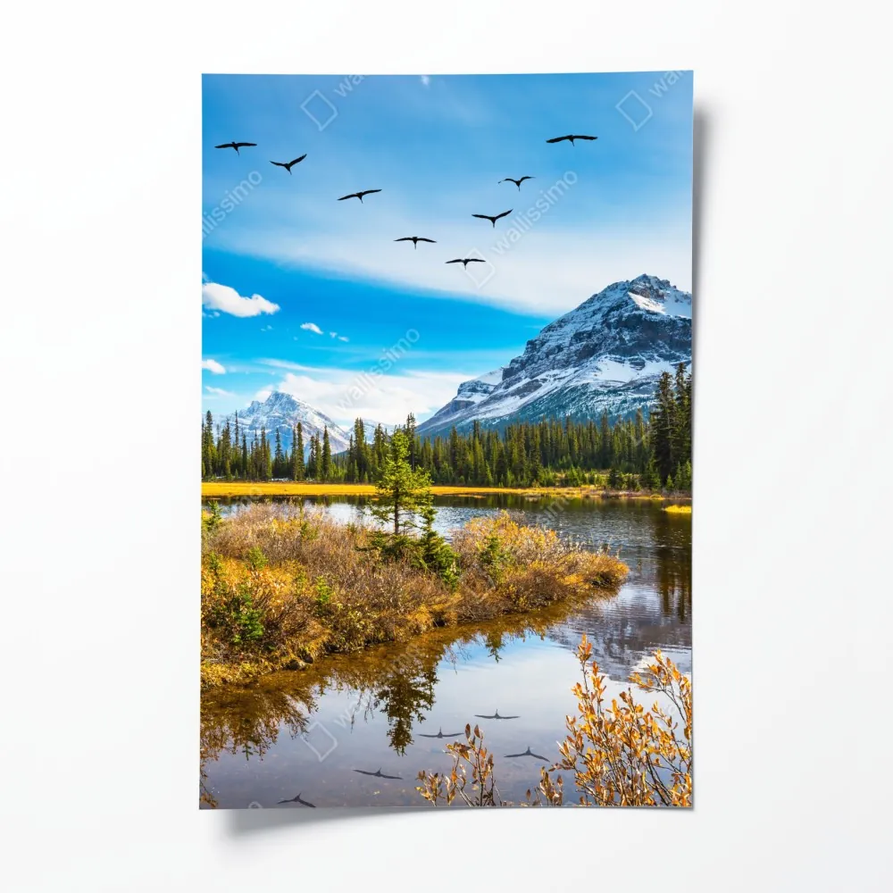 Plakat jesienne jezioro górskie z ptakami – Wallissimo® Plakat jesienne jezioro górskie z ptakami – Wallissimo®
