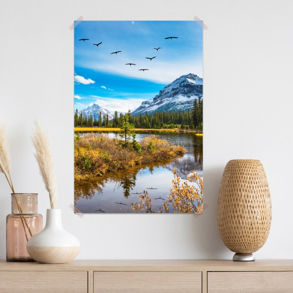 Plakat jesienne jezioro górskie z ptakami – Wallissimo® Plakat jesienne jezioro górskie z ptakami – Wallissimo®