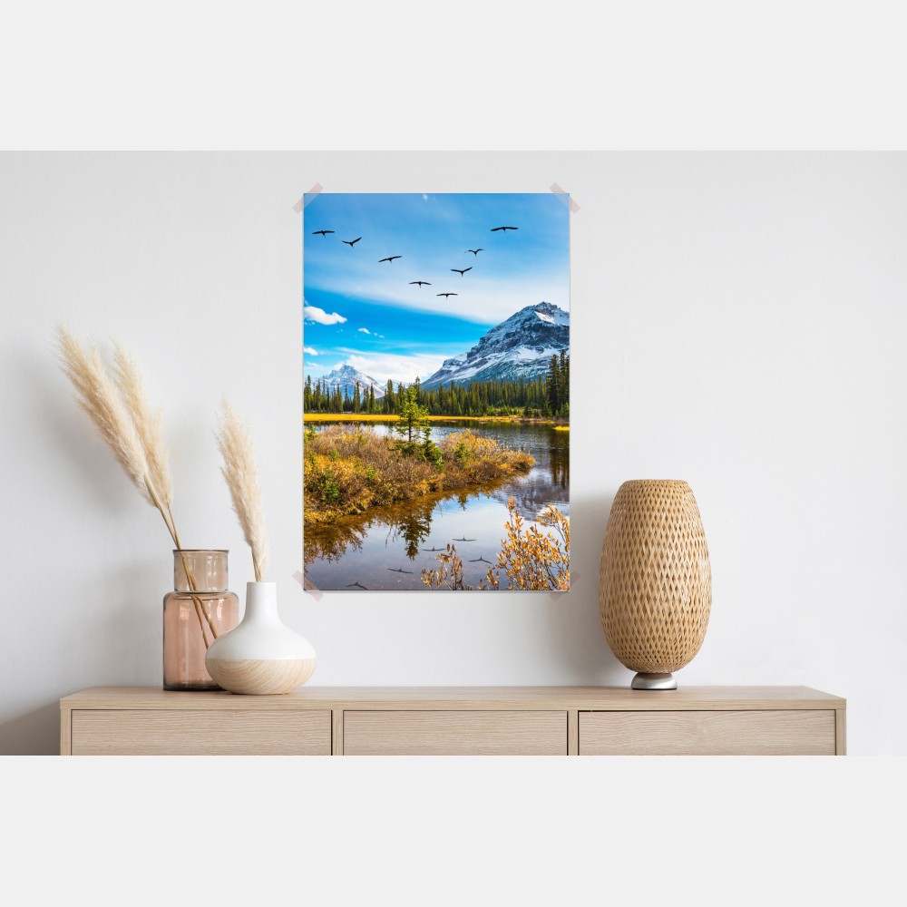 Plakat jesienne jezioro górskie z ptakami – Wallissimo® Plakat jesienne jezioro górskie z ptakami – Wallissimo®