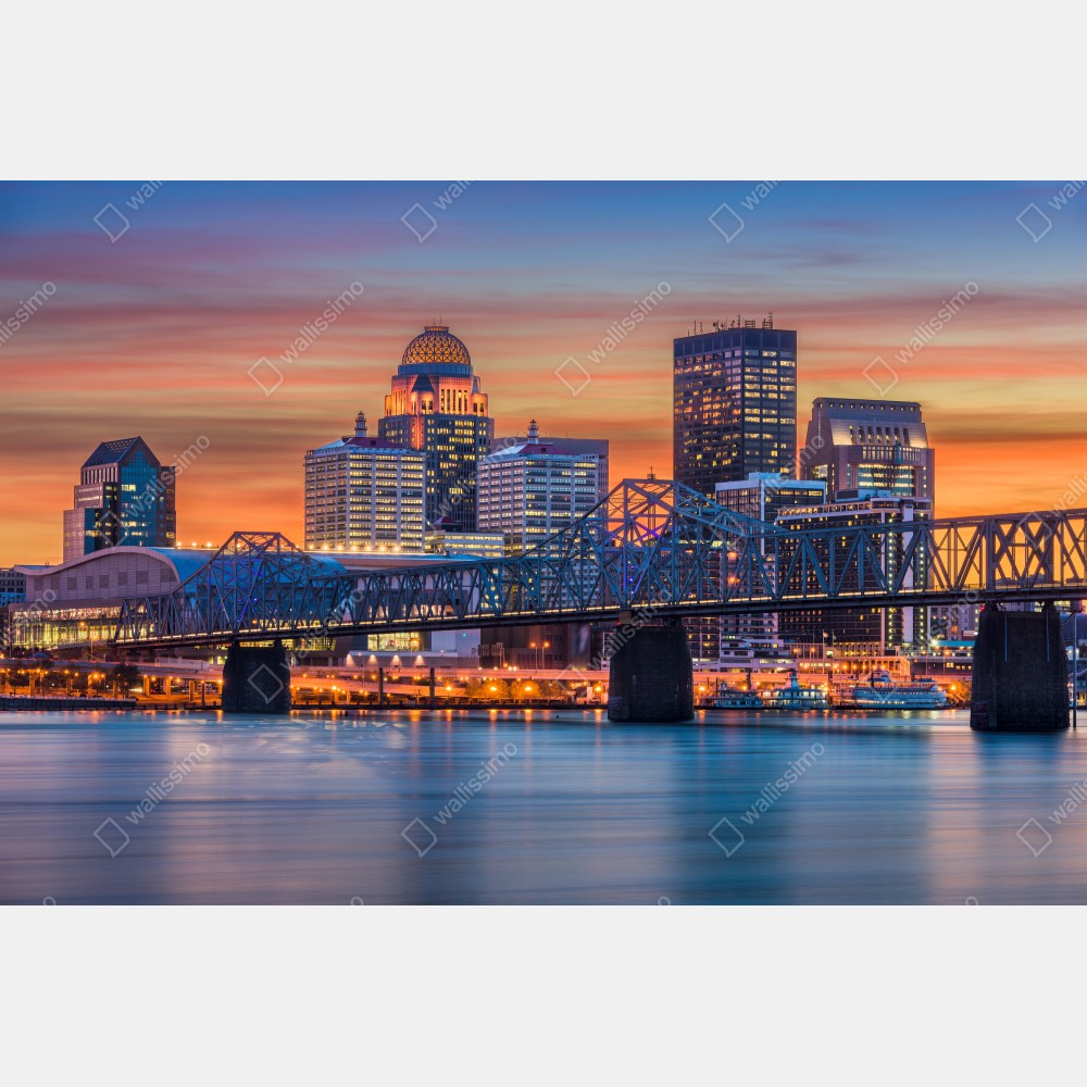 Plakat Louisville panorama o zachodzie słońca – Wallissimo® Plakat Louisville panorama o zachodzie słońca – Wallissimo®