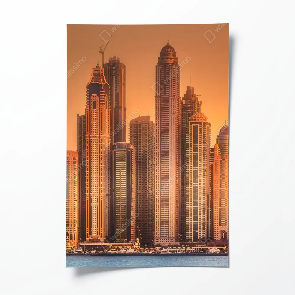Plakat panorama Dubaju w złotym świetle – Wallissimo® Plakat panorama Dubaju w złotym świetle – Wallissimo®