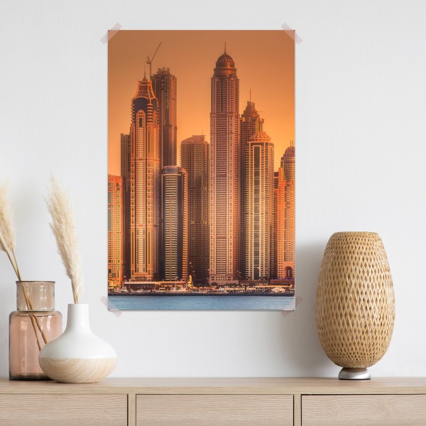 Plakat panorama Dubaju w złotym świetle – Wallissimo® Plakat panorama Dubaju w złotym świetle – Wallissimo®
