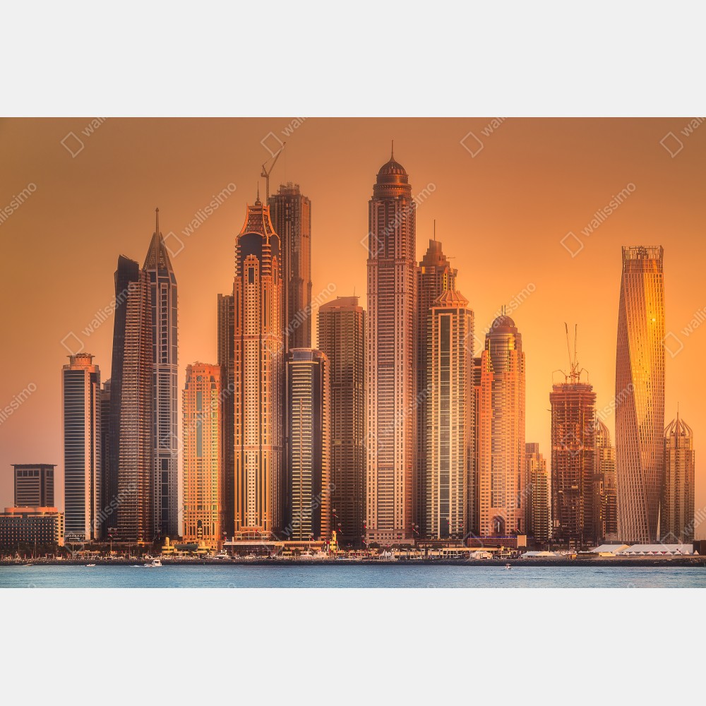 Plakat panorama Dubaju w złotym świetle – Wallissimo® Plakat panorama Dubaju w złotym świetle – Wallissimo®