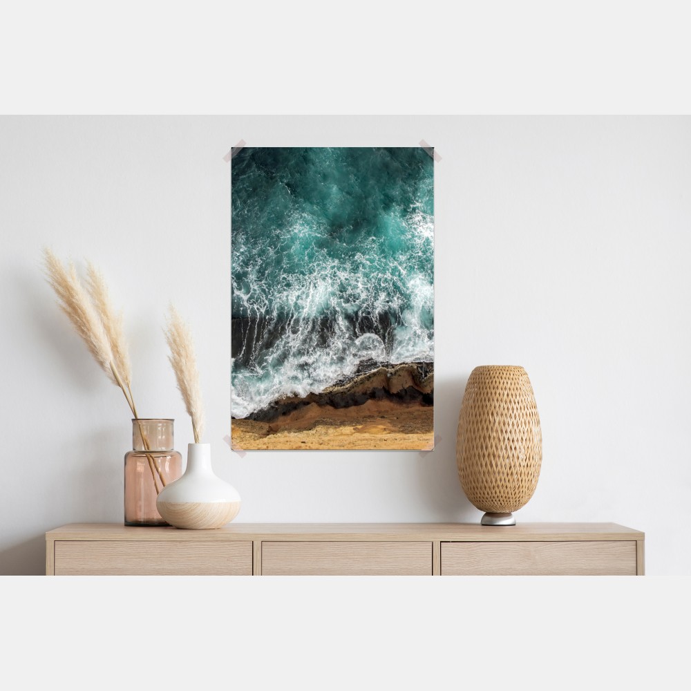 Plakat turkusowe wybrzeże z lotu ptaka z rozbijającymi się falami – Wallissimo® Plakat turkusowe wybrzeże z lotu ptaka z rozbijającymi się falami – Wallissimo®