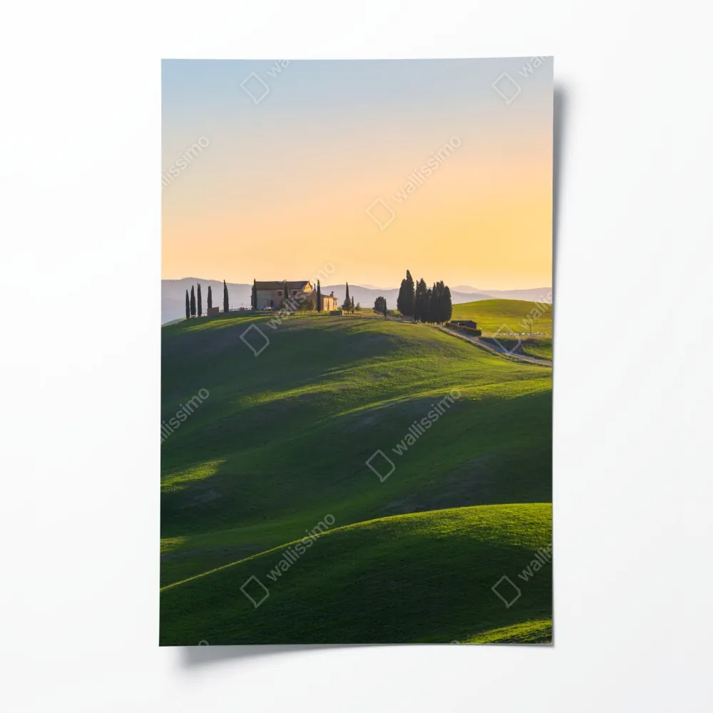 Plakat gospodarstwo na zielonych wzgórzach, Crete Senesi – Wallissimo® Plakat gospodarstwo na zielonych wzgórzach, Crete Senesi – Wallissimo®