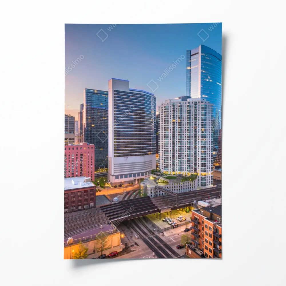 Plakat panorama Chicago o zmierzchu – Wallissimo® Plakat panorama Chicago o zmierzchu – Wallissimo®