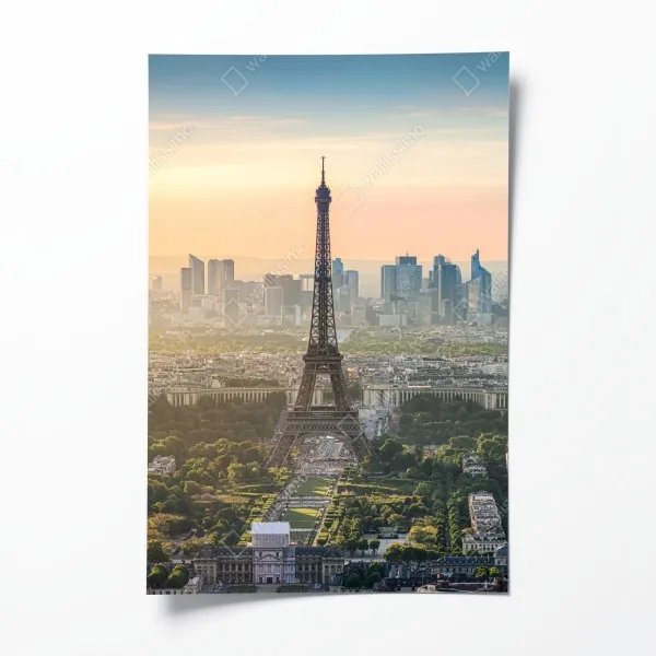 Plakat Paryż panorama o zachodzie słońca z Wieżą Eiffla