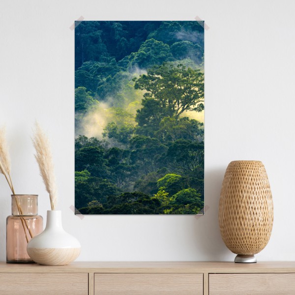 Plakat mglisty las deszczowy z koronami drzew – Wallissimo® Plakat mglisty las deszczowy z koronami drzew – Wallissimo®