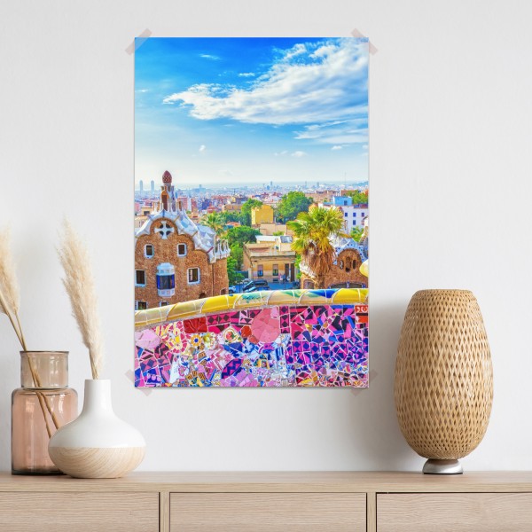 Plakat żywa Barcelona Park Güell mozaikowa panorama – Wallissimo® Plakat żywa Barcelona Park Güell mozaikowa panorama – Wallissimo®