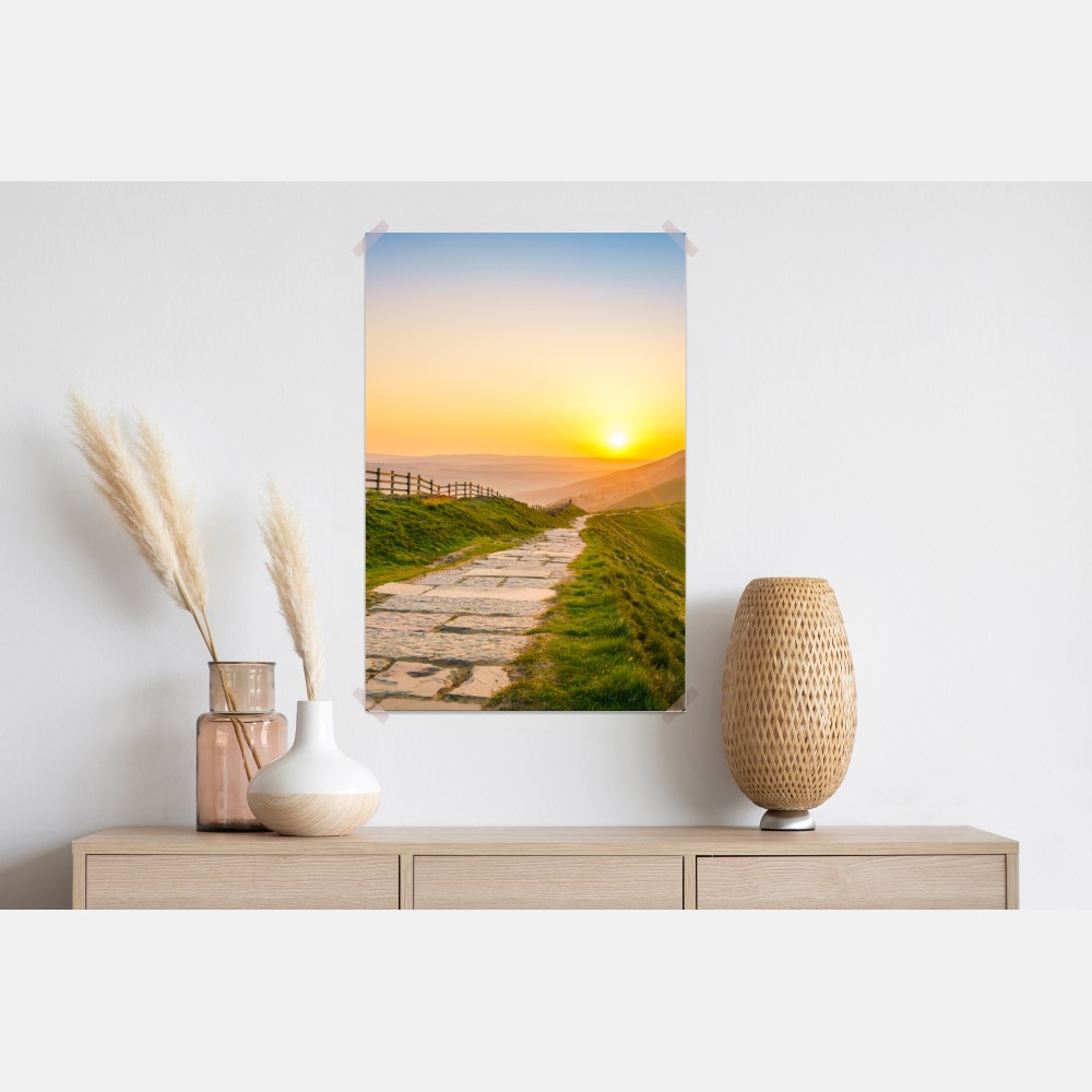 Plakat słoneczny grzbiet górski o wschodzie słońca – Wallissimo® Plakat słoneczny grzbiet górski o wschodzie słońca – Wallissimo®