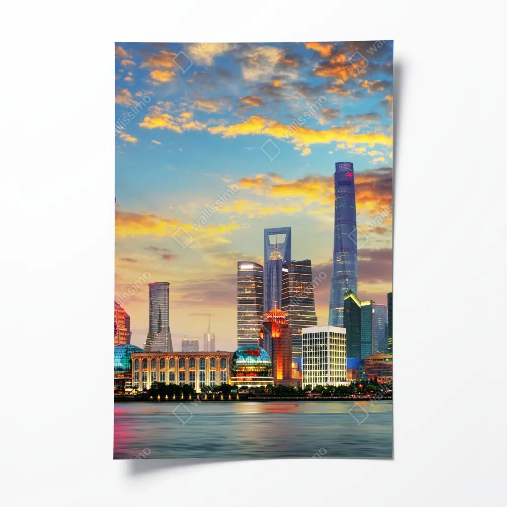 Plakat Szanghaj panorama miasta o zachodzie słońca – Wallissimo® Plakat Szanghaj panorama miasta o zachodzie słońca – Wallissimo®