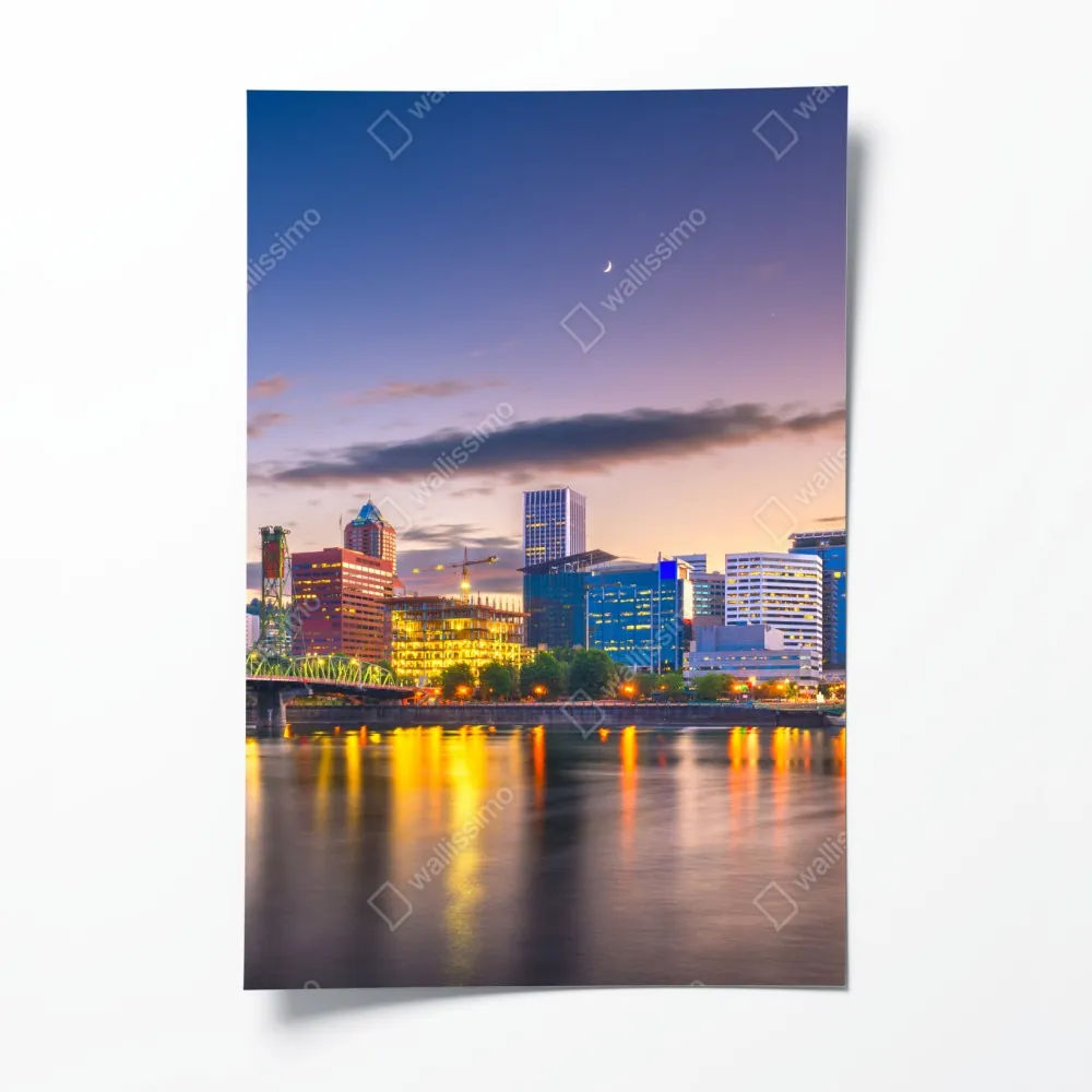 Plakat Portland panorama miasta o zmierzchu nad rzeką Willamette – Wallissimo® Plakat Portland panorama miasta o zmierzchu nad rzeką Willamette – Wallissimo®