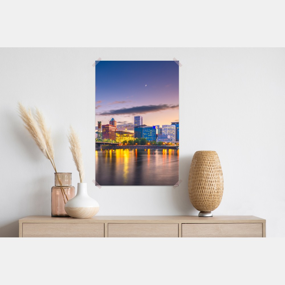 Plakat Portland panorama miasta o zmierzchu nad rzeką Willamette – Wallissimo® Plakat Portland panorama miasta o zmierzchu nad rzeką Willamette – Wallissimo®