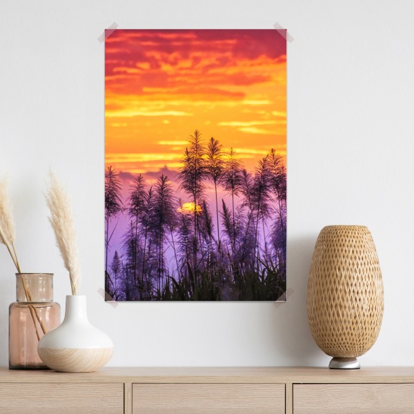 Plakat złoty zachód słońca nad trawami – Wallissimo® Plakat złoty zachód słońca nad trawami – Wallissimo®