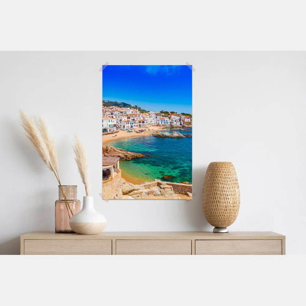 Plakat słoneczna śródziemnomorska wioska nad morzem – Wallissimo® Plakat słoneczna śródziemnomorska wioska nad morzem – Wallissimo®